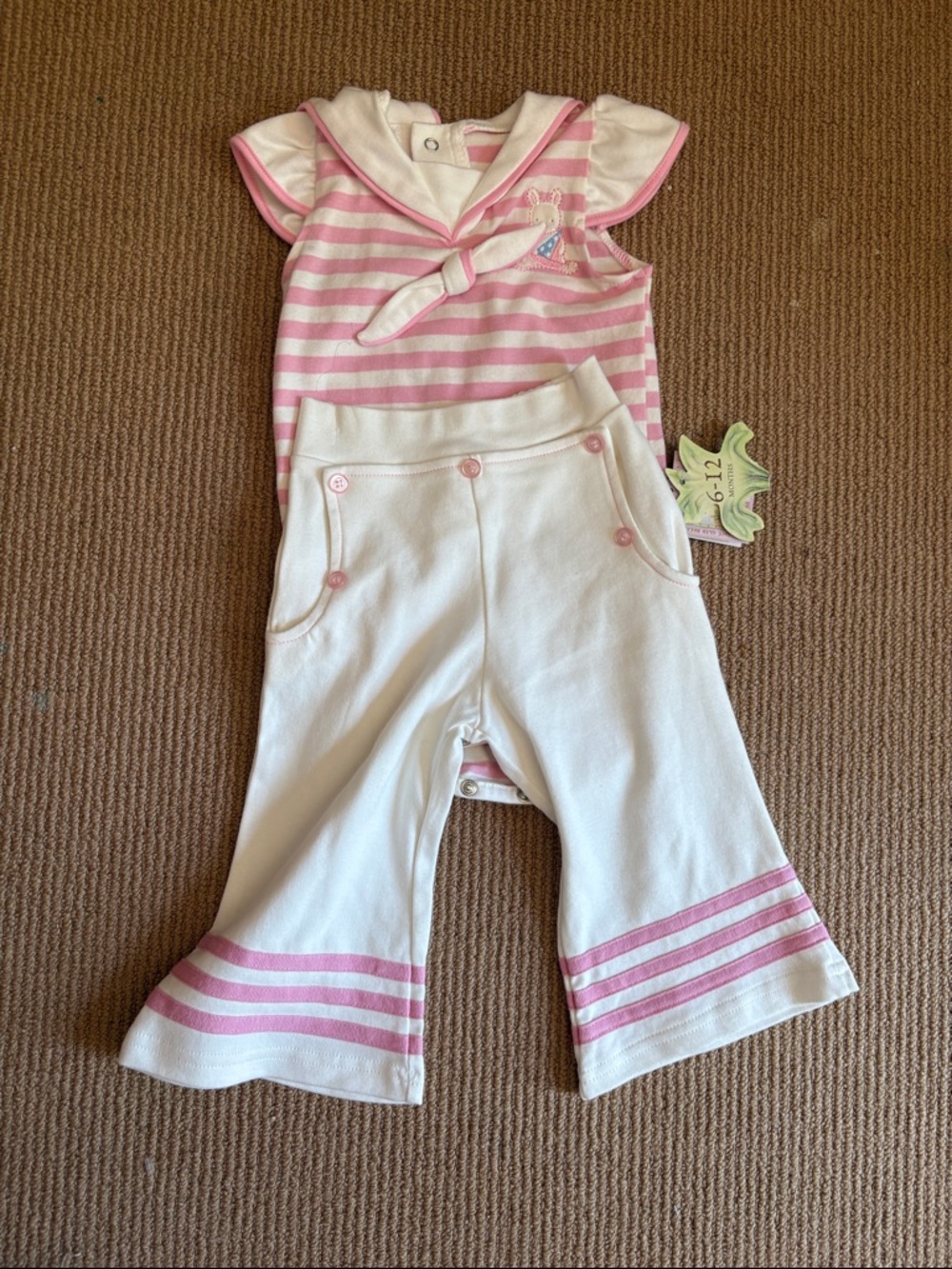 Bunnies by the Bay Pink & White Sailor Stripe Top with White Pants